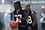 CINCINNATI, OH - MAY 11: Dre Kirkpatrick #27 and Shaun Prater #38 of the Cincinnati Bengals look on during a rookie minicamp at Paul Brown Stadium on May 11, 2012 in Cincinnati, Ohio. (Photo by Joe Robbins/Getty Images)