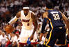 MIAMI, FL - MAY 13:  Forward Lebron James #6 of the Miami Heat drives against Forward danny Granger #33 of the Indiana Pacers in Game One of the Eastern Conference Semifinals in the 2012 NBA Playoffs on May 13, 2012 at the American Airines Arena in Miami, Florida. NOTE TO USER: User expressly acknowledges and agrees that, by downloading and or using this photograph, User is consenting to the terms and conditions of the Getty Images License Agreement.  (Photo by Marc Serota/Getty Images)