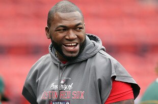 BOSTON, MA - APRIL 30:  David Ortiz #34 of the Boston Red Sox takes batting practice before a game with the Oakland Athletics at Fenway Park April 30, 2012  in Boston, Massachusetts. (Photo by J. Rogash/Getty Images)