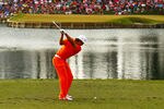 PONTE VEDRA BEACH, FL - MAY 13:  Rickie Fowler of the United States hits his tee shot on the 17th hole during the final round of THE PLAYERS Championship held at THE PLAYERS Stadium course at TPC Sawgrass on May 13, 2012 in Ponte Vedra Beach, Florida.  (Photo by Mike Ehrmann/Getty Images)