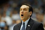 CHAPEL HILL, NC - FEBRUARY 08:  Head coach Mike Krzyzewski of the Duke Blue Devils yells to his team against the North Carolina Tar Heels during their game at the Dean Smith Center on February 8, 2012 in Chapel Hill, North Carolina.  (Photo by Streeter Lecka/Getty Images)