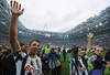 TURIN, ITALY - MAY 13:  Alessandro Del Piero of Juventus FC and wife Sonia Amoruso salute the fans after the Serie A match between Juventus FC and Atalanta BC at Juventus Stadium on May 13, 2012 in Turin, Italy.  (Photo by Valerio Pennicino/Getty Images)