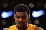 LOS ANGELES, CA - MAY 12:  Andrew Bynum #17 of the Los Angeles Lakers looks on in the second half while taking on the Denver Nuggets in Game Seven of the Western Conference Quarterfinals in the 2012 NBA Playoffs on May 12, 2012 at Staples Center in Los Angeles, California. NOTE TO USER: User expressly acknowledges and agrees that, by downloading and or using this photograph, User is consenting to the terms and conditions of the Getty Images License Agreement.  (Photo by Harry How/Getty Images)