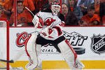PHILADELPHIA, PA - MAY 08:  Martin Brodeur #30 of the New Jersey Devils tends net against the Philadelphia Flyers in Game Five of the Eastern Conference Semifinals during the 2012 NHL Stanley Cup Playoffs at Wells Fargo Center on May 8, 2012 in Philadelphia, Pennsylvania. The Devils defeated the Flyers 3-1 to win the series four games to one and move on to the Conference Finals.  (Photo by Bruce Bennett/Getty Images)
