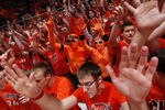 CHAMPAIGN, IL - NOVEMBER 30: Illinois Fighting Illini fans cheer against the North Carolina Tar Heels during the 2010 ACC/Big Ten Challenge at Assembly Hall on November 30, 2010 in Champaign, Illinois. Illinois defeated the Tar Heels 79-67. (Photo by Joe Robbins/Getty Images)