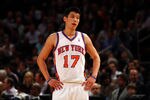 NEW YORK, NY - MARCH 20:  Jeremy Lin #17 of the New York Knicks looks on against the Toronto Raptors at Madison Square Garden on March 20, 2012 in New York City.  NOTE TO USER: User expressly acknowledges and agrees that, by downloading and or using this photograph, User is consenting to the terms and conditions of the Getty Images License Agreement.  (Photo by Chris Chambers/Getty Images)