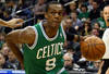 NEWARK, NJ - APRIL 14:  Rajon Rondo #9 of the Boston Celtics drives in the first half against Gerald Green #14 of the New Jersey Nets at Prudential Center on April 14, 2012 in Newark, New Jersey. NOTE TO USER: User expressly acknowledges and agrees that, by downloading and or using this photograph, User is consenting to the terms and conditions of the Getty Images License Agreement.  (Photo by Chris Chambers/Getty Images)