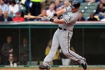 CLEVELAND, OH - MAY 8: Designated hitter Adam Dunn #32 of the Chicago White Sox hits a double during the first inning against the Cleveland Indians at Progressive Field on May 8, 2012 in Cleveland, Ohio. (Photo by Jason Miller/Getty Images)