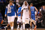 DALLAS, TX - MAY 03:  (L-R) Dirk Nowitzki #41 and Jason Terry #31 of the Dallas Mavericks walk off the court after a loss to the Oklahoma City Thunder during Game Three of the Western Conference Quarterfinal at American Airlines Center on May 3, 2012 in Dallas, Texas.  NOTE TO USER: User expressly acknowledges and agrees that, by downloading and or using this photograph, User is consenting to the terms and conditions of the Getty Images License Agreement.  (Photo by Ronald Martinez/Getty Images)