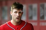 CINCINNATI, OH - MAY 12: Bryce Harper #34 of the Washington Nationals looks on during the game against the Cincinnati Reds at Great American Ball Park on May 12, 2012 in Cincinnati, Ohio. (Photo by Joe Robbins/Getty Images)