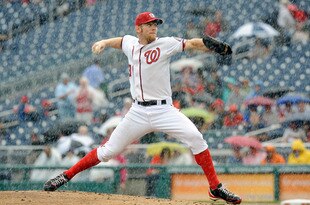 WASHINGTON, DC - MAY 15:  Stephen Strasburg #37 of the Washington Nationals pitches against the San Diego Padres at Nationals Park on May 15, 2012 in Washington, DC.  (Photo by Greg Fiume/Getty Images)