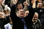 PORTLAND, OR - DECEMBER 21:  Portland Trail Blazers owner Paul Allen celebrates  his team's 10th consecutive victory  during the game against the Denver Nuggets at the Rose Garden on December 21, 2007 in Portland, Oregon.  NOTE TO USER: User expressly acknowledges and agrees that, by downloading and or using this Photograph, user is consenting to the terms and conditions of the Getty Images License Agreement.  (Photo by Jonathan Ferrey/Getty Images)