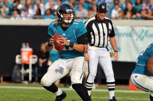 JACKSONVILLE, FL - JANUARY 01:  Quarterback Blaine Gabbert #11 of the Jacksonville Jaguars sets to pass against the Indianapolis Colts January 1, 2012 at EverBank Field in Jacksonville, Florida.  (Photo by Al Messerschmidt/Getty Images)