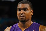NEW ORLEANS, LA - MARCH 14:  Andrew Bynum #17 of the Los Angeles Lakers against the New Orleans Hornets at the New Orleans Arena on March 14, 2012 in New Orleans, Louisiana.  NOTE TO USER: User expressly acknowledges and agrees that, by downloading and or using this photograph, User is consenting to the terms and conditions of the Getty Images License Agreement.  (Photo by Chris Graythen/Getty Images)