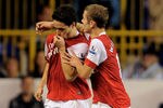 LONDON, ENGLAND - SEPTEMBER 21:  Samir Nasri (L) of Arsenal celebrates with teammate Jack Wilshere after scoring his team's second goal from the penalty spot during the Carling Cup third round match between Tottenham Hotspur and Arsenal at White Hart Lane on September 21, 2010 in London, England.  (Photo by Michael Regan/Getty Images)