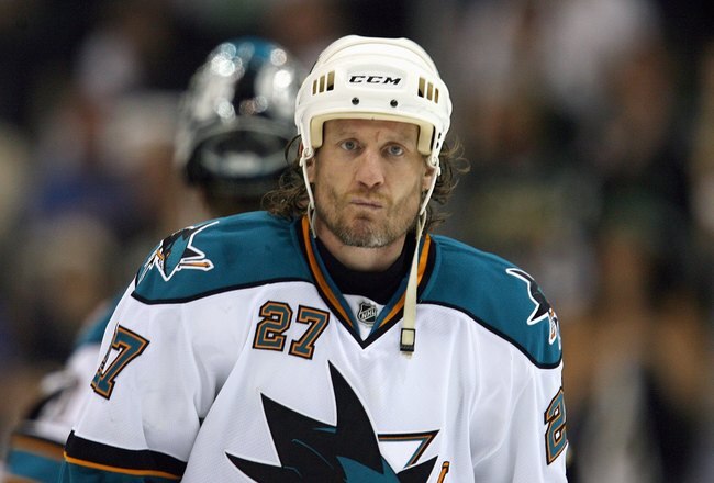 DALLAS - MAY 4:  Jeremy Roenick #27 of the San Jose Sharks skates on the ice as the Dallas Stars wins game six of the Western Conference Semifinals of the 2008 NHL Stanley Cup Playoffs on May 4, 2008 at the American Airlines Center in Dallas, Texas. The Stars won 2-1 in the 4th overtime. (Photo by: Ronald Martinez/Getty Images)