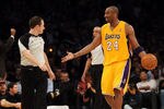 LOS ANGELES, CA - FEBRUARY 20:  Kobe Bryant #24 of the Los Angeles Lakers complains to the referee after he is called for a foul during the game against the Portland Trail Blazers at Staples Center on February 20, 2012 in Los Angeles, California.  NOTE TO USER: User expressly acknowledges and agrees that, by downloading and or using this photograph, User is consenting to the terms and conditions of the Getty Images License Agreement.  (Photo by Harry How/Getty Images)