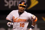 KANSAS CITY, MO - MAY 16:  Adam Jones #10 of the Baltimore Orioles rounds the bases after hitting a game-winning solo home run during the 15th inning of the game against the Kansas City Royals at Kauffman Stadium on May 16, 2012 in Kansas City, Missouri.  The Orioles defeated the Royals 4-3.  (Photo by Jamie Squire/Getty Images)