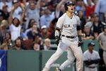 BOSTON, MA - APRIL 21:  Nick Swisher #33 of the New York Yankees celebrates after teammate Mark Teixeira hits a 2RBI double in the eighth inning against the Boston Red Sox on April 21, 2012 at Fenway Park in Boston, Massachusetts.  (Photo by Elsa/Getty Images)