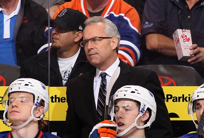GLENDALE, AZ - DECEMBER 15:  Head coach Tom Renney of the Edmonton Oilers watches from the bench during the NHL game against the Phoenix Coyotes at Jobing.com Arena on December 15, 2011 in Glendale, Arizona. The Coyotes defeated the Oilers 4-2.  (Photo by Christian Petersen/Getty Images)