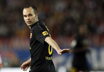 MADRID, SPAIN - FEBRUARY 26: Andres Iniesta of Barcelona gestures during the La Liga match between Atletico Madrid and Barcelona at Vicente Calderon Stadium on February 26, 2012 in Madrid, Spain. (Photo by Angel Martinez/Getty Images)