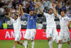 ATHENS;GREECE - OCTOBER 7: (L-R) Giannis Zaradoukas , Panagiotis Kone , Grigoris Makos , Avraam Papadopoulos of Greece celebrate during the UEFA Euro 2012 Qualifying round group F match between Greece and Croatia at the Georgios Karaiskakis Stadium on October 7,2011 in Athens , Greece.(Photo by Milos Bicanski/ Getty Images)