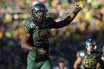 PASADENA, CA - JANUARY 02:  Defensive end Dion Jordan #96 of the Oregon Ducks calls out in the second quarter as the Ducks take on the Wisconsin Badgers at the 98th Rose Bowl Game on January 2, 2012 in Pasadena, California.  (Photo by Harry How/Getty Images)