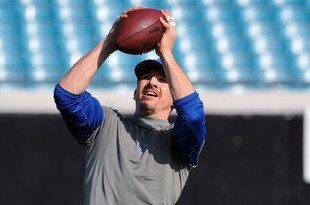 JACKSONVILLE, FL - JANUARY 01: Tight end Dallas Clark #44 of the Indianapolis Colts grabs a warmup pass against the Jacksonville Jaguars January 1, 2012 at EverBank Field in Jacksonville, Florida.  (Photo by Al Messerschmidt/Getty Images)