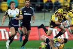 WELLINGTON, NEW ZEALAND - MAY 18:  Andre Taylor of the Hurricanes is tackled by Ian Prior of the Brumbies during the round 13 Super Rugby match between the Hurricanes and the Brumbies at Westpac Stadium on May 18, 2012 in Wellington, New Zealand.  (Photo by Hagen Hopkins/Getty Images)