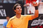ROME, ITALY - MAY 18:  Rafael Nadal of Spain celebrates defeating Tomas Berdych of Czech Republic during day seven of the Internazionali BNL d'Italia 2012 Tennis on May 18, 2012 in Rome, Italy.  (Photo by Julian Finney/Getty Images)