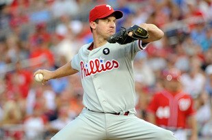 WASHINGTON, DC - AUGUST 20:  Roy Oswalt #44 of the Philadelphia Phillies pitches against the Washington Nationals at Nationals Park on August 20, 2011 in Washington, DC.  (Photo by Greg Fiume/Getty Images)
