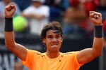 ROME, ITALY - MAY 19:  Rafael Nadal of Spain celebrates defeating David Ferrer of Spain during day eight of the Internazionali BNL d'Italia 2012 Tennis on May 19, 2012 in Rome, Italy.  (Photo by Julian Finney/Getty Images)