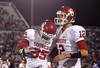 LAWRENCE, KS - OCTOBER 15:  Ryan Broyles #85 of the Oklahoma Sooners is congratulated by quarterback Landry Jones #12  after making a touchdown catch during the game against the Kansas Jayhawks on October 15, 2011 at Memorial Stadium in Lawrence, Kansas.  (Photo by Jamie Squire/Getty Images)