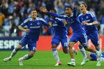 MUNICH, GERMANY - MAY 19: (L-R) Gary Cahill, Florent Malouda, Jose Bosingwa and Fernando Torres of Chelsea celebrate after Didier Drogba scored the winning penalty during UEFA Champions League Final between FC Bayern Muenchen and Chelsea at the Fussball Arena München on May 19, 2012 in Munich, Germany.  (Photo by Mike Hewitt/Getty Images)
