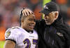 CINCINNATI, OH - JANUARY 01:  Ray Rice #27 of the Baltimore Ravens and offensive coordinator Cam Cameron celebrate as they walk off of the field following the 24-16 win over the Cincinnati Bengals at Paul Brown Stadium on January 1, 2012 in Cincinnati, Ohio.  (Photo by Andy Lyons/Getty Images)
