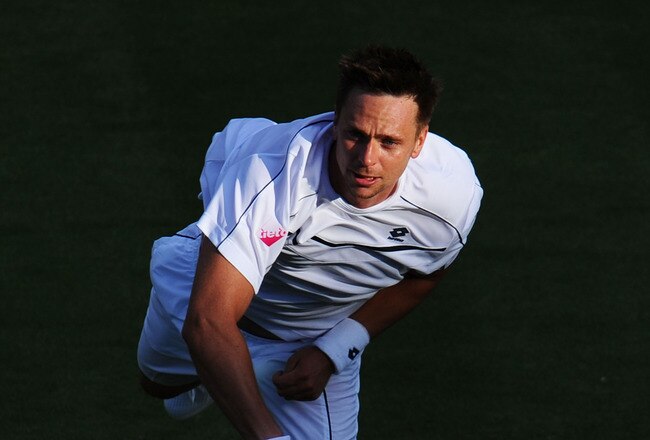LONDON, ENGLAND - JUNE 21:  Robin Soderling of Sweden serves during his first round match against Philipp Petzschner of Germany on Day Two of the Wimbledon Lawn Tennis Championships at the All England Lawn Tennis and Croquet Club on June 21, 2011 in London, England.  (Photo by Clive Mason/Getty Images)