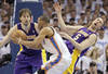 OKLAHOMA CITY, OK - MAY 16:  Russell Westbrook #0 of the Oklahoma City Thunder grabs a loose ball in front of Pau Gasol #16 and Steve Blake #5 of the Los Angeles Lakers in Game Two of the Western Conference Semifinals during the 2012 NBA Playoffs on May 16, 2012 at the Chesapeake Energy Arena in Oklahoma City, Oklahoma. The Thunder beat the Lakers 77-75.  NOTE TO USER: User expressly acknowledges and agrees that, by downloading and or using the photograph, User is consenting to the terms and conditions of the Getty Images License Agreement. (Photo by Brett Deering/Getty Images)