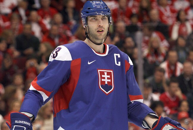 VANCOUVER, BC - FEBRUARY 26: Zdenko Chara #33 of Slovakia is seen during the ice hockey men's semifinal game between the Canada and Slovakia on day 15 of the Vancouver 2010 Winter Olympics at Canada Hockey Place on February 26, 2010 in Vancouver, Canada.  (Photo by Bruce Bennett/Getty Images)