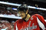 WASHINGTON, DC - MAY 09:  Alex Ovechkin #8 of the Washington Capitals reacts after a play against the New York Rangers in Game Six of the Eastern Conference Semifinals during the 2012 NHL Stanley Cup Playoffs at Verizon Center on May 9, 2012 in Washington, DC.  (Photo by Patrick McDermott/Getty Images)