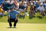 IRVING, TX - MAY 20: Jason Dufner of the United States lines up a putt at the eighteenth hole during the final round of the HP Byron Nelson Championship at TPC Four Seasons Resort on May 20, 2012 in Irving, Texas. (Photo by Darren Carroll/Getty Images)
