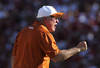 DALLAS - OCTOBER 02:  Head coach Mack Brown of the Texas Longhorns yells on the sidelines during play against the Oklahoma Sooners at the Cotton Bowl on October 2, 2010 in Dallas, Texas.  (Photo by Ronald Martinez/Getty Images)