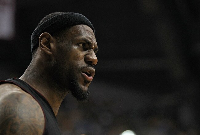 INDIANAPOLIS, IN - MAY 20: Lebron James #6 of the Miami Heat reacts after dunking the ball against the Indiana Pacers in Game Four of the Eastern Conference Semifinals in the 2012 NBA Playoffs at Bankers Life Fieldhouse on May 20, 2012 in Indianapolis, Indiana. The Heat defeated the Pacers 101-93. NOTE TO USER: User expressly acknowledges and agrees that, by downloading and/or using this photograph, User is consenting to the terms and conditions of the Getty Images License Agreement. (Photo by Jonathan Daniel/Getty Images)