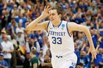 ATLANTA, GA - MARCH 25:  Kyle Wiltjer #33 of the Kentucky Wildcats celebrates hitting a three-pointer in the first half during the 2012 NCAA Men's Basketball South Regional Final at the Georgia Dome on March 25, 2012 in Atlanta, Georgia.  (Photo by Kevin C. Cox/Getty Images)