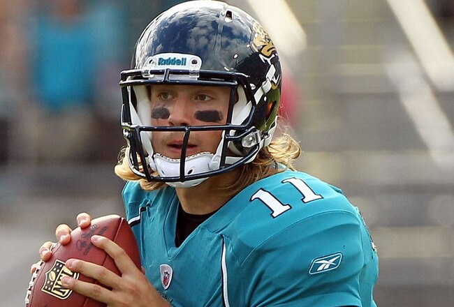JACKSONVILLE, FL - NOVEMBER 27:  Blaine Gabbert #11 of the Jacksonville Jaguars attempts a pass during the game against the Houston Texans at EverBank Field on November 27, 2011 in Jacksonville, Florida.  (Photo by Sam Greenwood/Getty Images)