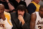 LOS ANGELES, CA - JUNE 06:  (L-R) Lamar Odom #7, Adam Morrison #6, Ron Artest #37, Luke Walton #4 and Shannon Brown #12 of the Los Angeles Lakers sit on the bench near the end of the Lakers' loss to the Boston Celtics in Game Two of the 2010 NBA Finals at Staples Center on June 6, 2010 in Los Angeles, California. NOTE TO USER: User expressly acknowledges and agrees that, by downloading and/or using this Photograph, user is consenting to the terms and conditions of the Getty Images License Agreement  (Photo by Christian Petersen/Getty Images)