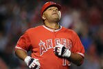 ANAHEIM, CA - APRIL 19:  Vernon Wells #10 of the Los Angeles Angels reacts to his pop fly caught at the warning track during the fifth inning against the Oakland Athletics at Angel Stadium of Anaheim on April 19, 2012 in Anaheim, California.  (Photo by Harry How/Getty Images)