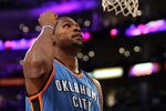 LOS ANGELES, CA - MAY 19:  Kevin Durant #35 of the Oklahoma City Thunder reacts before taking on the Los Angeles Lakers in Game Four of the Western Conference Semifinals in the 2012 NBA Playoffs on May 19 at Staples Center in Los Angeles, California. NOTE TO USER: User expressly acknowledges and agrees that, by downloading and or using this photograph, User is consenting to the terms and conditions of the Getty Images License Agreement.  (Photo by Stephen Dunn/Getty Images)