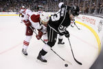 LOS ANGELES, CA - MAY 20:  Dustin Brown #23 of the Los Angeles Kings and Daymond Langkow #22 of the Phoenix Coyotes battle for the puck in the second period in Game Four of the Western Conference Final during the 2012 NHL Stanley Cup Playoffs at Staples Center on May 20, 2012 in Los Angeles, California.  (Photo by Jeff Gross/Getty Images)