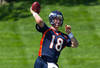 ENGLEWOOD, CO - MAY 21:  Quarterback Peyton Manning #18 of the Denver Broncos throws during organized team activities at Dove Valley on May 21, 2012 in Englewood, Colorado. (Photo by Justin Edmonds/Getty Images)