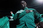 BOSTON, MA - MAY 14:  Kevin Garnett #5 of the Boston Celtics walks on the court during player introductions before Game Two of the Eastern Conference Semifinals in the 2012 NBA Playoffs on May 14, 2012 at TD Garden in Boston, Massachusetts. NOTE TO USER: User expressly acknowledges and agrees that, by downloading and or using this photograph, User is consenting to the terms and conditions of the Getty Images License Agreement.  (Photo by Elsa/Getty Images)